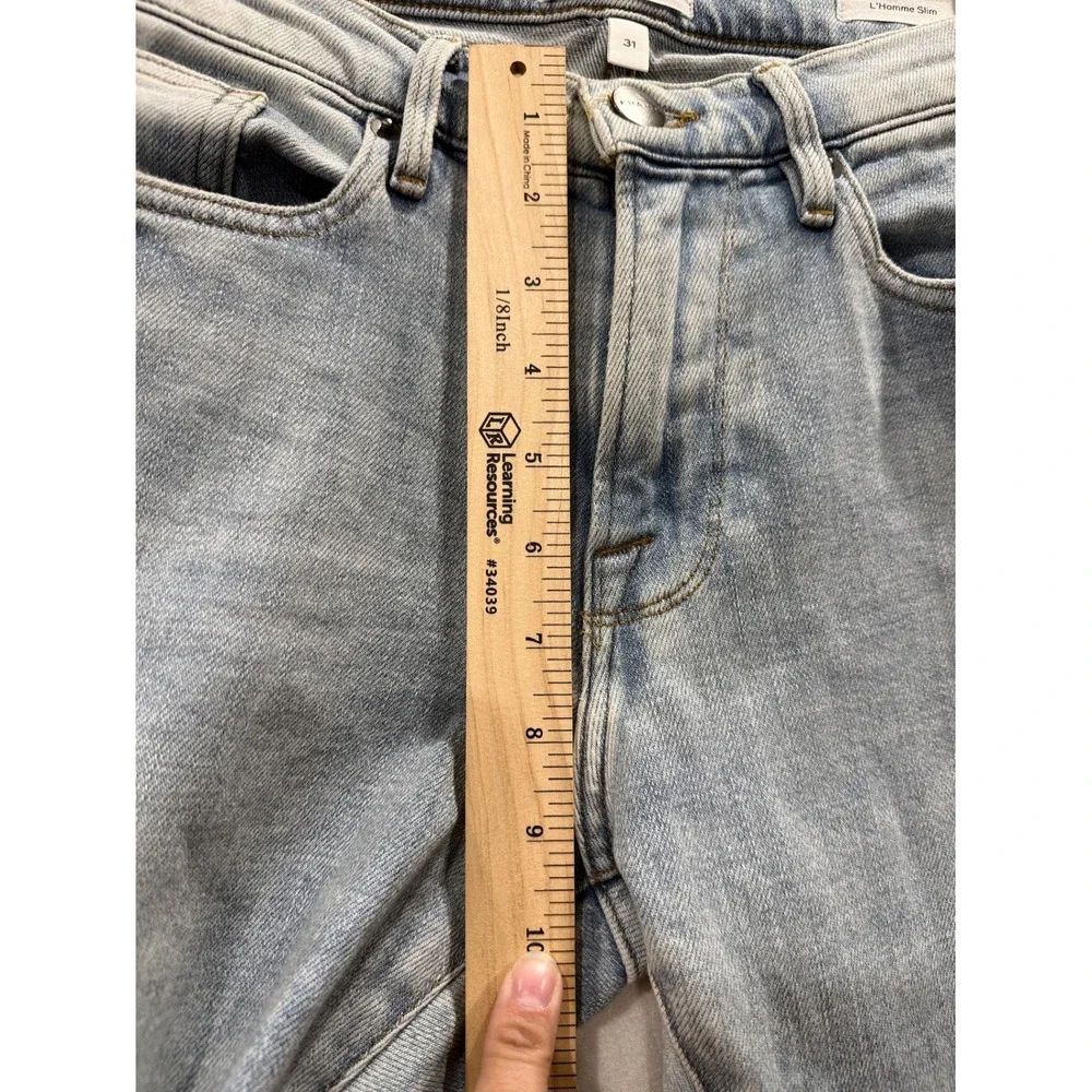 FRAME L'Homme Slim Jeans Men 31 Light Blue Finn Distressed LMH838